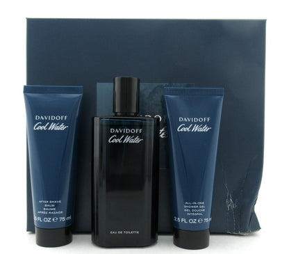 Cool Water by Davidoff 4.2 oz EDT Sp+2.5 oz Sh/Gel & A/S Balm Men's SET Damaged Box