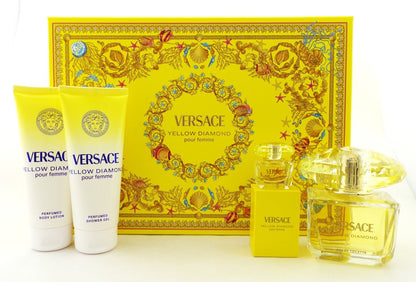 Versace YELLOW DIAMOND 4 Pcs Set: 3.0 EDT Spray & 5 ml Mini + 3.4 S/G + 3.4 B/L