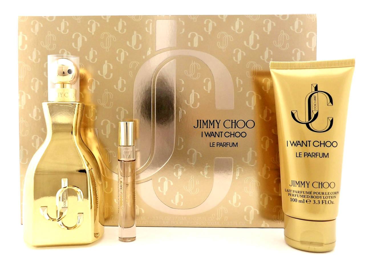 Jimmy Choo I WANT CHOO LE PARFUM 3.3oz & 0.25oz Parfum + 3.3oz B/Lotion. New SET