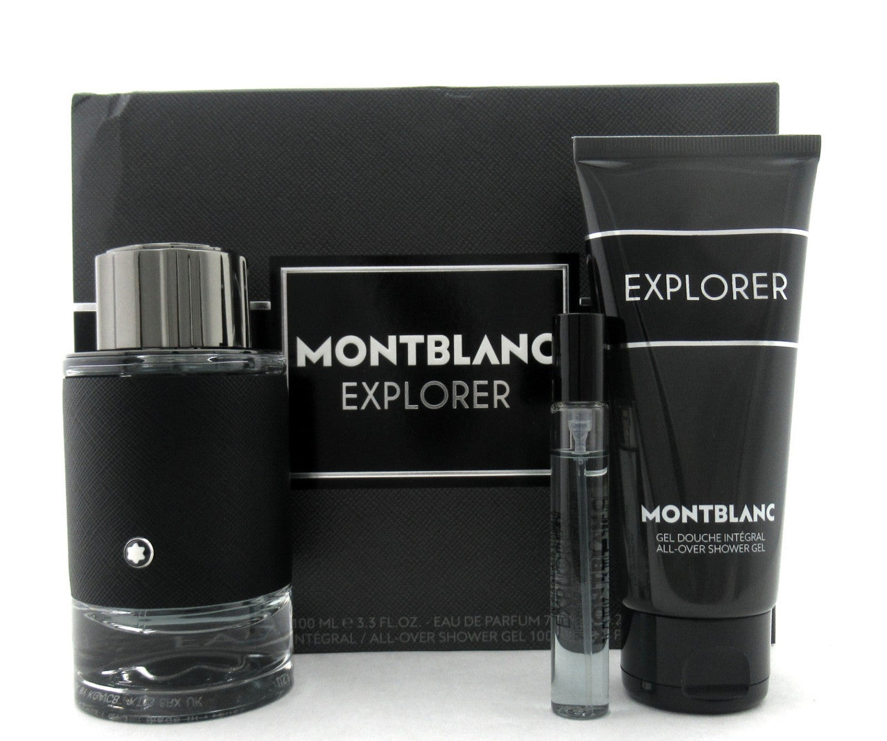 Mont Blanc Explorer 3.3 oz & 7.5 ml EDP Spray +3.3 oz Shower Gel New Damaged Box