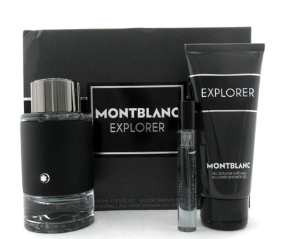 Mont Blanc Explorer 3.3 oz & 7.5 ml EDP Spray +3.3 oz Shower Gel New Damaged Box