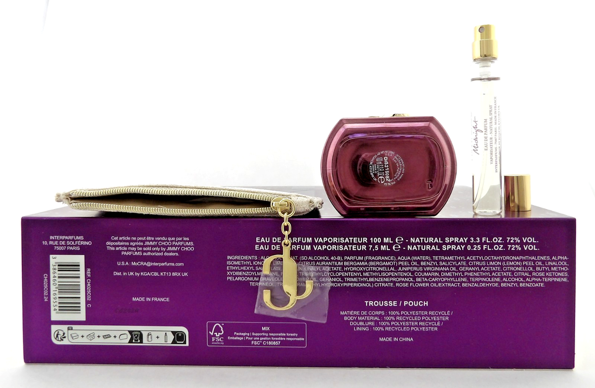 Jimmy Choo I Want Choo MIDNIGHT 3.3oz & 0.25oz EDP Spray + Pouch New Women's SET