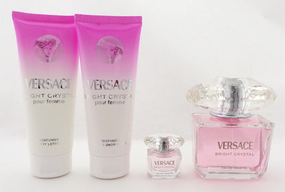Versace BRIGHT CRYSTAL 4 pcs Set: 3.0oz EDT Spray & 5ml EDT + 3.4oz B/Lot & Sh/G