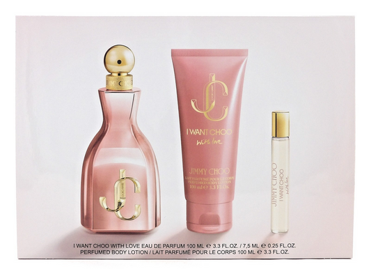 Jimmy Choo I WANT CHOO WITH LOVE 3.3 oz & 0.25 oz EDP + 3.3 oz B/Lotion. New SET