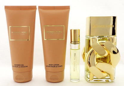 Michael Kors Pour Femme 4 Pcs Set: 3.4 oz. EDP Spray + Travel + B/Lot + S/Gel