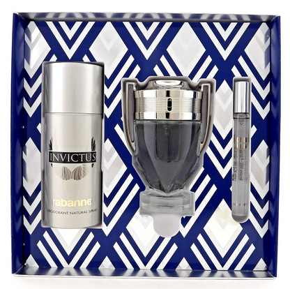 Invictus by Rabanne 3.4 oz & 10 ml EDT Spray + 5.1 oz Deo Spray. New Men's SET