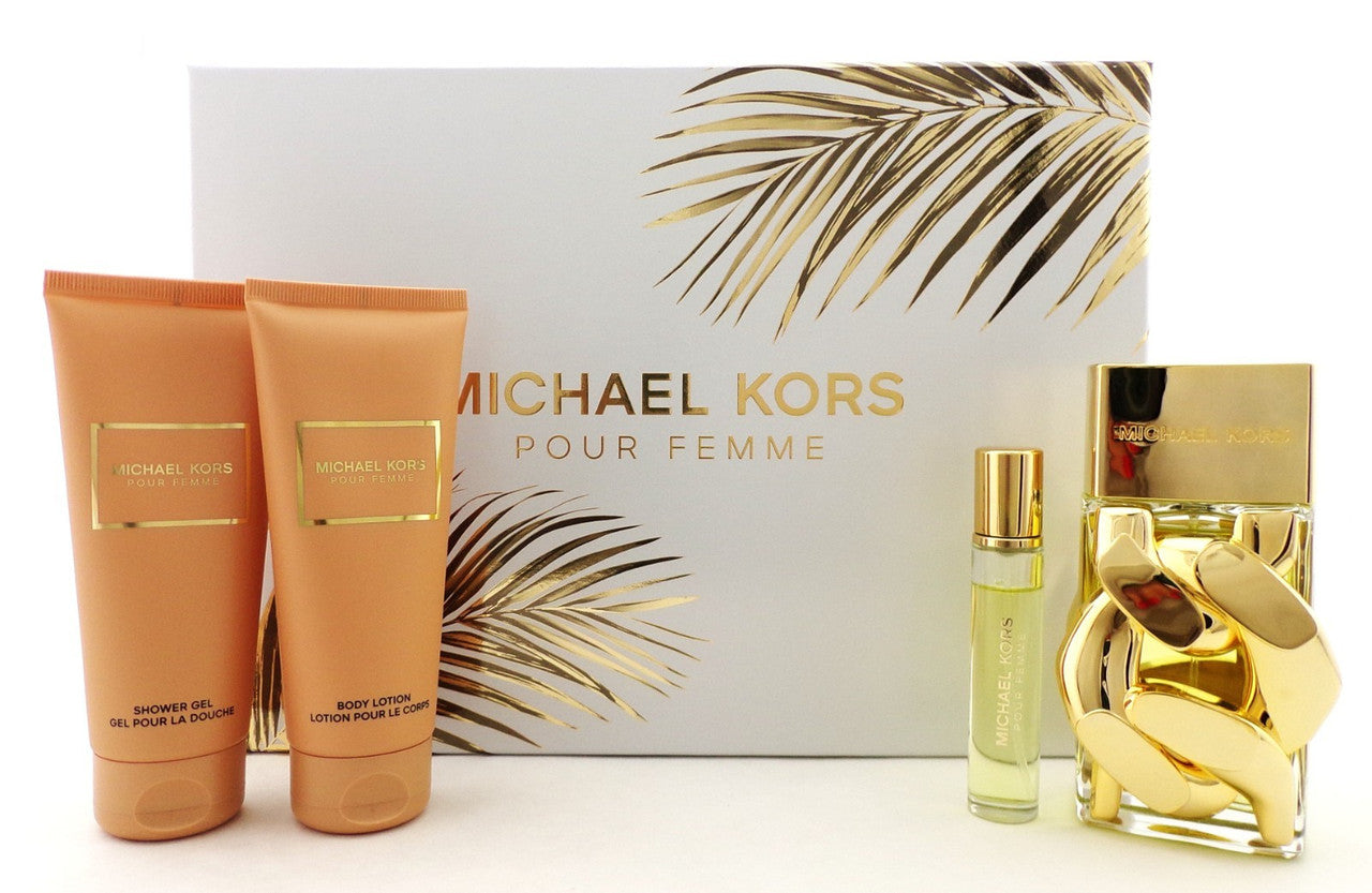 Michael Kors Pour Femme 4 Pcs Set: 3.4 oz. EDP Spray + Travel + B/Lot + S/Gel