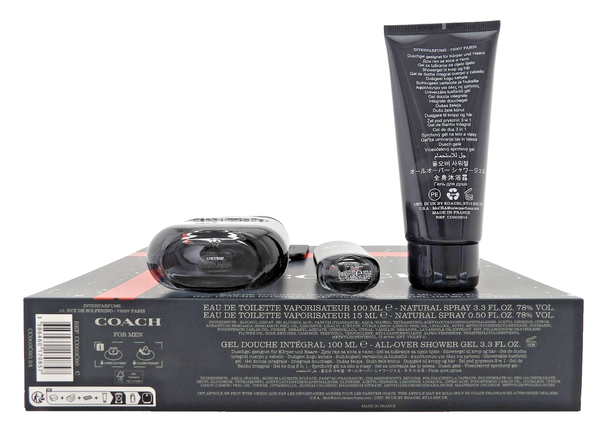 Coach New York Men 3.3 oz. &  15 ml. EDT Spray + 3.3 oz. Shower Gel. New Set