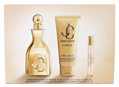 Jimmy Choo I WANT CHOO LE PARFUM 3.3oz & 0.25oz Parfum + 3.3oz B/Lotion. New SET