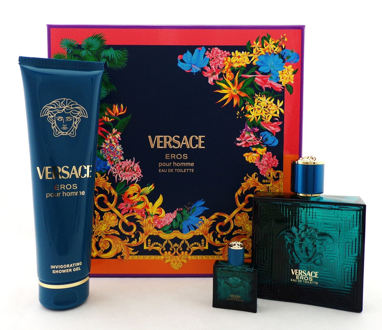 Versace EROS  Pour Homme 3 pcs Set 3.4 oz EDT Spray + 0.17 oz EDT Mini + 5.0 S/G