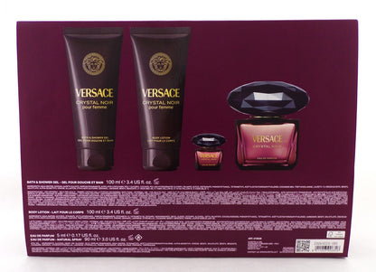 Versace CRYSTAL NOIR 4 pcs Set: 3.0oz EDP Spray & 5ml EDP + 3.4oz B/Lot & Sh/G