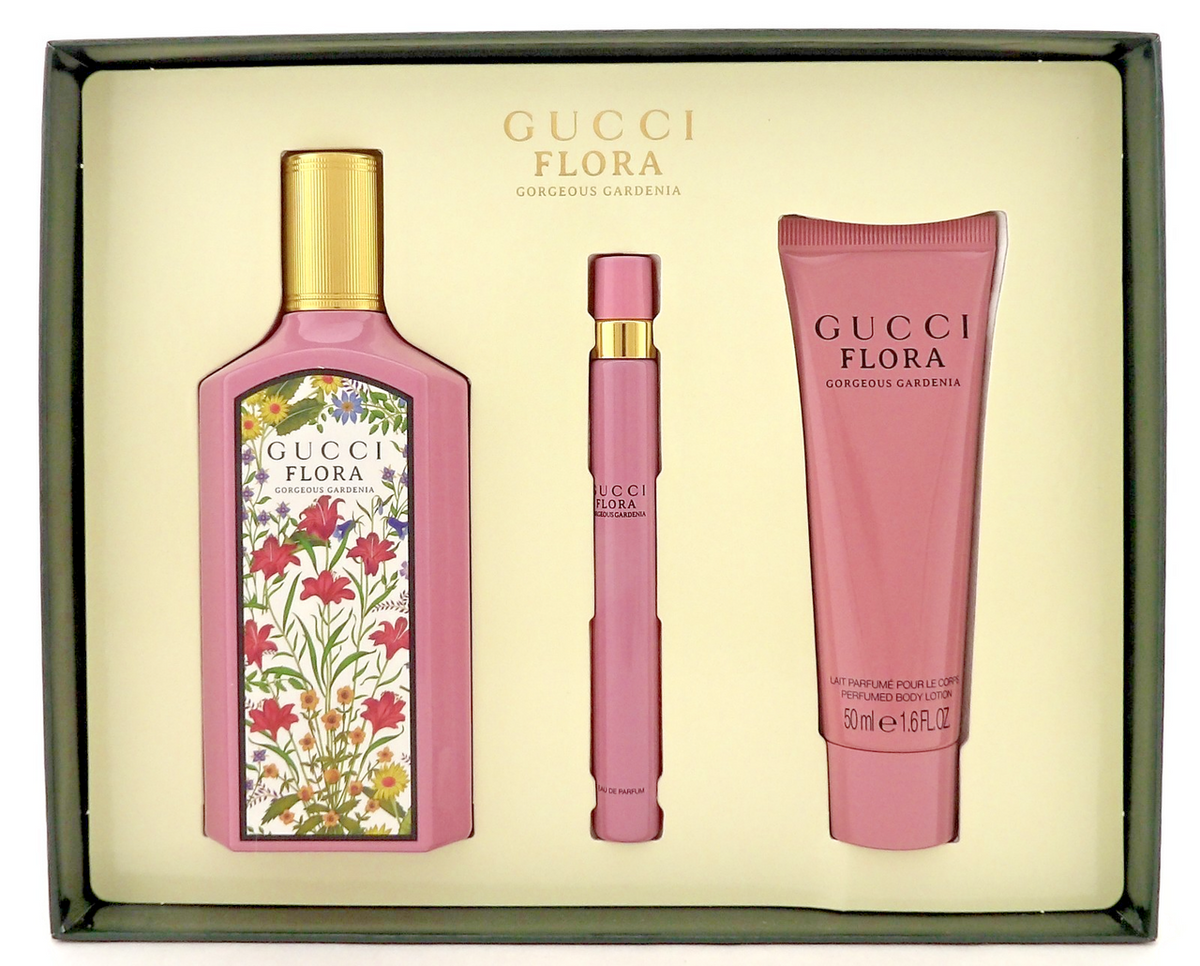 Gucci Flora Gorgeous Gardenia 3.3 oz & 10 ml EDP Spray + 1.6 oz B/Lotion New SET