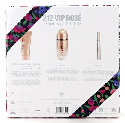 212 VIP ROSE by Carolina Herrera 2.7 & 0.34 EDP Spray + 3.4 Body Lotion. New SET