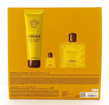 Versace EROS ENERGY Pour Homme 3 pcs Set 3.4 EDP Spray + 0.17 EDP Mini + 5.0 S/G