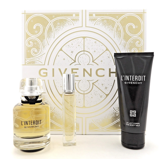 Givenchy L'Interdit 1.7oz & 12.5ml EDP Spray + 2.5oz Body Milk. New Women's Set