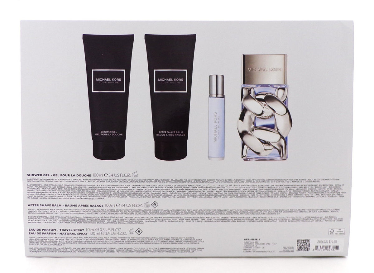 Michael Kors POUR HOMME 4 Pcs Set for Men 3.4 oz. EDP Spray+Travel+Balm+S/Gel