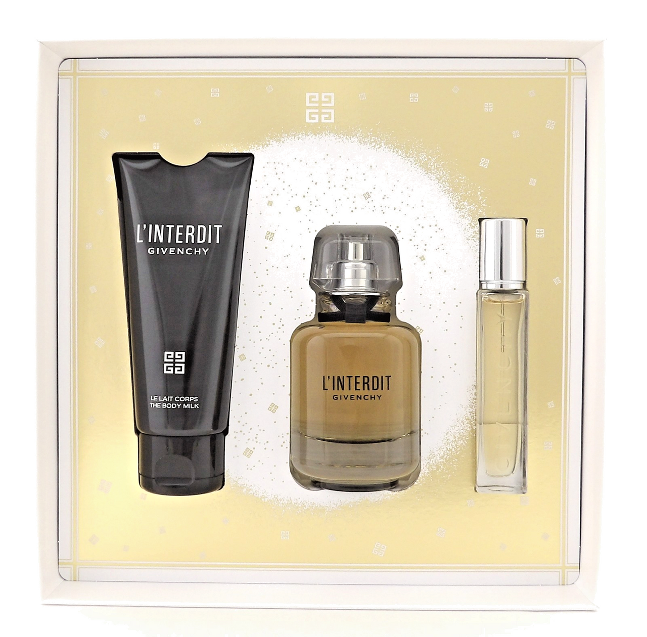 Givenchy L'Interdit 1.7oz & 12.5ml EDP Spray + 2.5oz Body Milk. New Women's Set