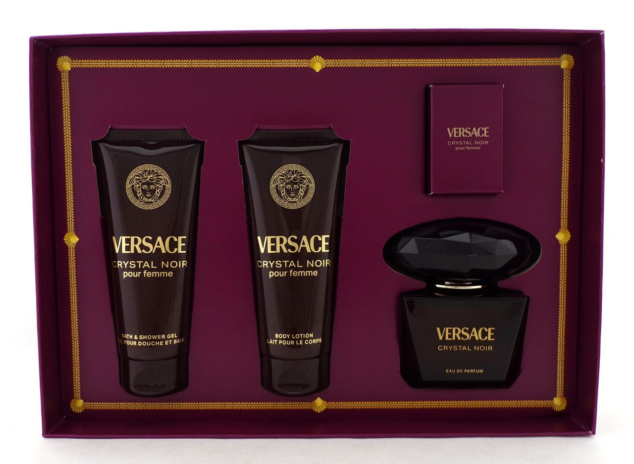 Versace CRYSTAL NOIR 4 pcs Set: 3.0oz EDP Spray & 5ml EDP + 3.4oz B/Lot & Sh/G