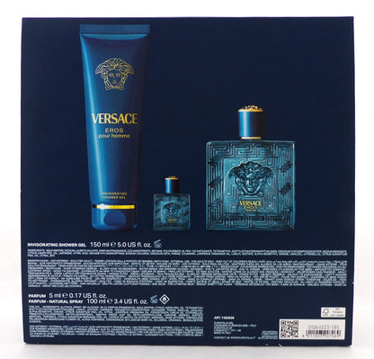 Versace EROS  Pour Homme 3 pcs Set 3.4 Parfum Spray + 0.17 Parfum Mini + 5.0 S/G