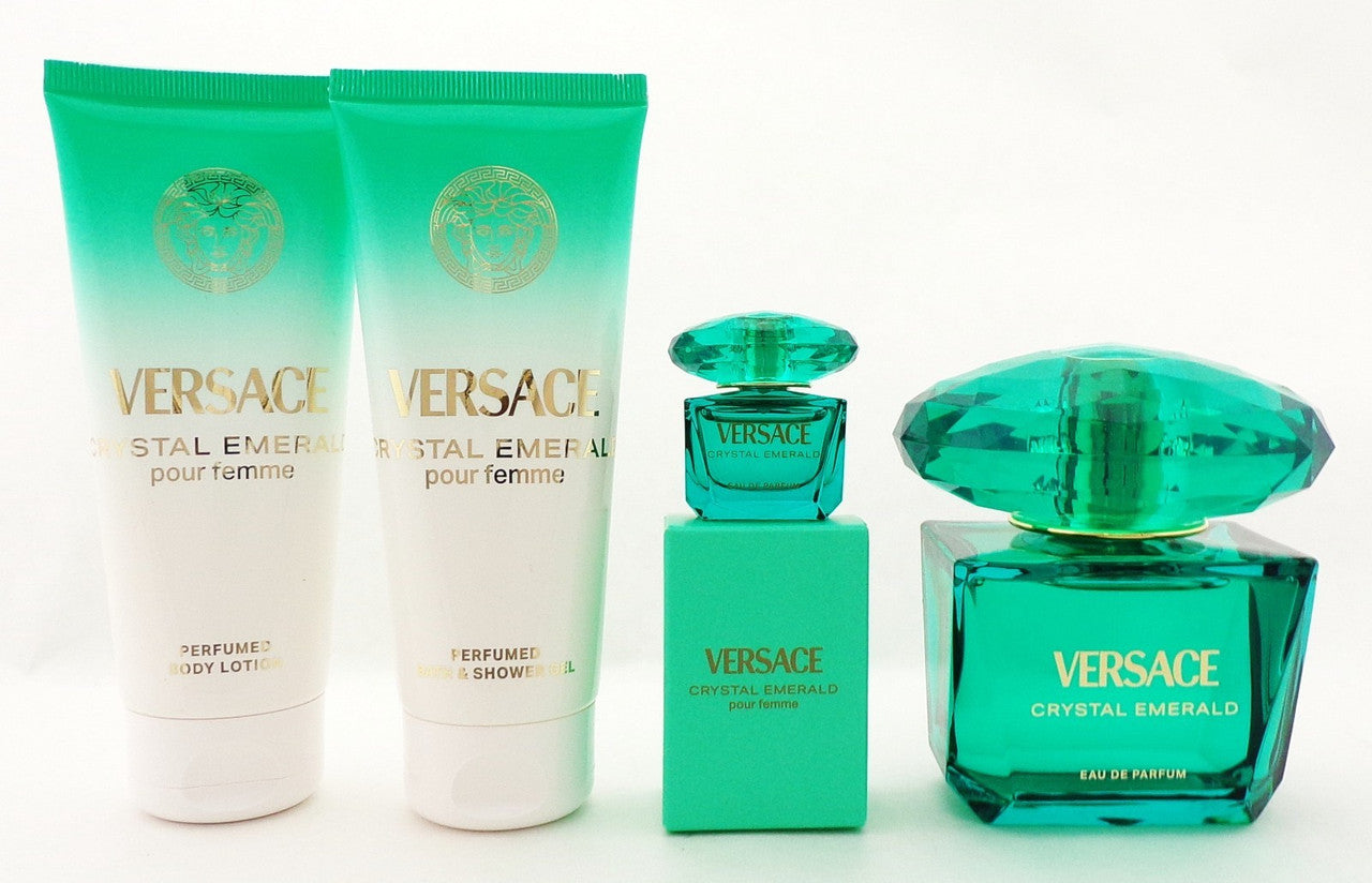 Versace CRYSTAL EMERALD 4 Pcs Set: 3.0 EDP Spray & 5 ml Mini + 3.4 S/G + 3.4 B/L