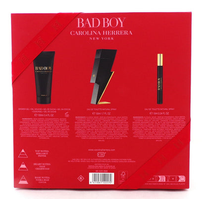Bad Boy by Carolina Herrera 3 Pc Set for Men: 1.7oz & 0.34oz EDT Spray+S/Gel New