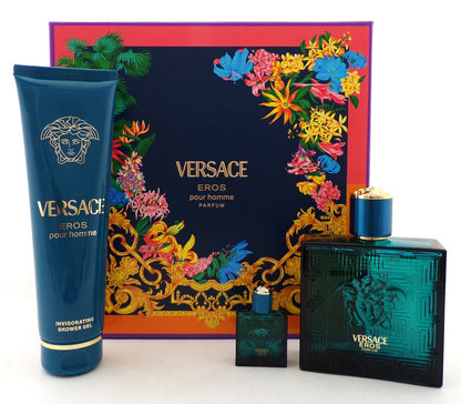 Versace EROS  Pour Homme 3 pcs Set 3.4 Parfum Spray + 0.17 Parfum Mini + 5.0 S/G