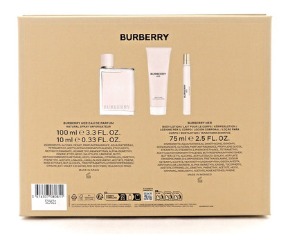Burberry HER by Burberry 3.3oz & 10ml Eau de Parfum Spray+2.5oz B/Lotion New Set
