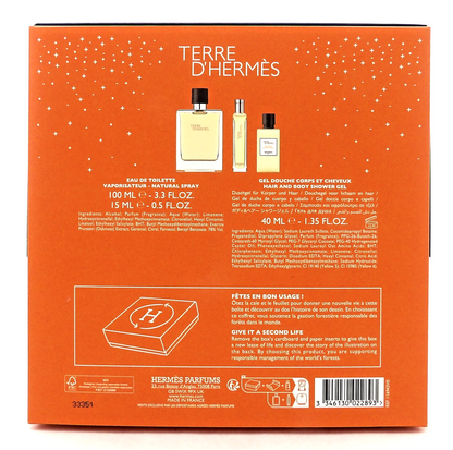 Terre D'Hermes by Hermes 3.3 oz & 15 ml EDT + 1.35 oz Shower Gel. New Men's SET