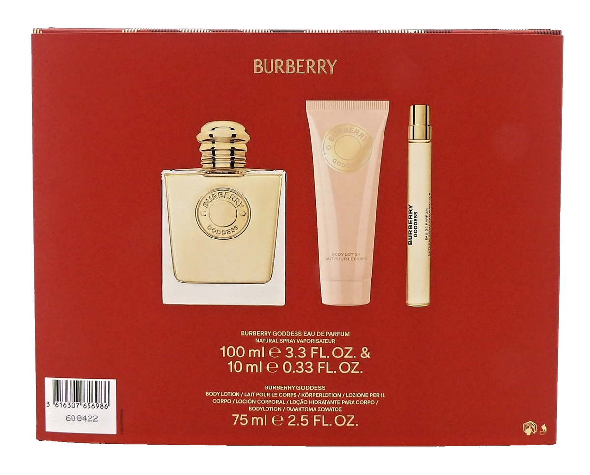 Burberry Goddess 3.3 oz & 10 ml EDP Spray + 2.5 oz Body Lotion New Set for Women