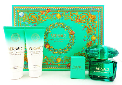 Versace CRYSTAL EMERALD 4 Pcs Set: 3.0 EDP Spray & 5 ml Mini + 3.4 S/G + 3.4 B/L
