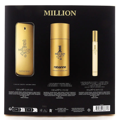1 Million by Rabanne 3.4 oz & 0.34 oz EDT Spray+ 5.1 oz Deo Spray New Men's SET