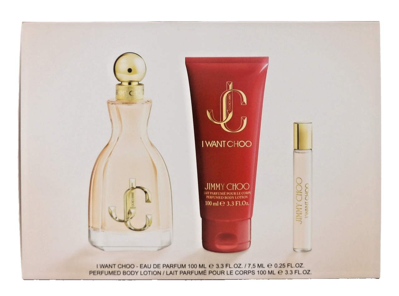 Jimmy Choo I WANT CHOO 3.3oz & 0.25oz EDP Spray+ 3.3oz B/Lotion. New Women's SET
