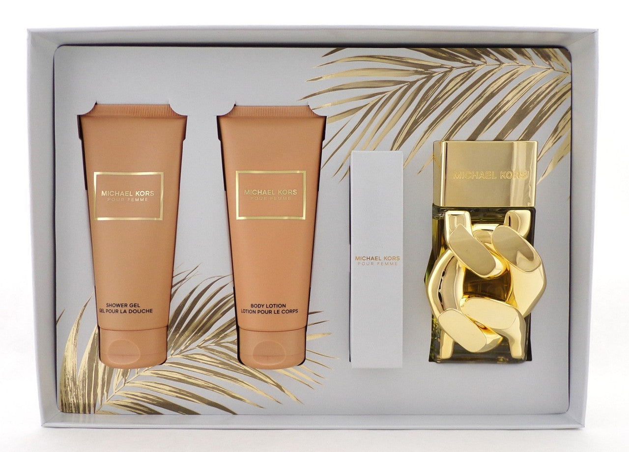 Michael Kors Pour Femme 4 Pcs Set: 3.4 oz. EDP Spray + Travel + B/Lot + S/Gel