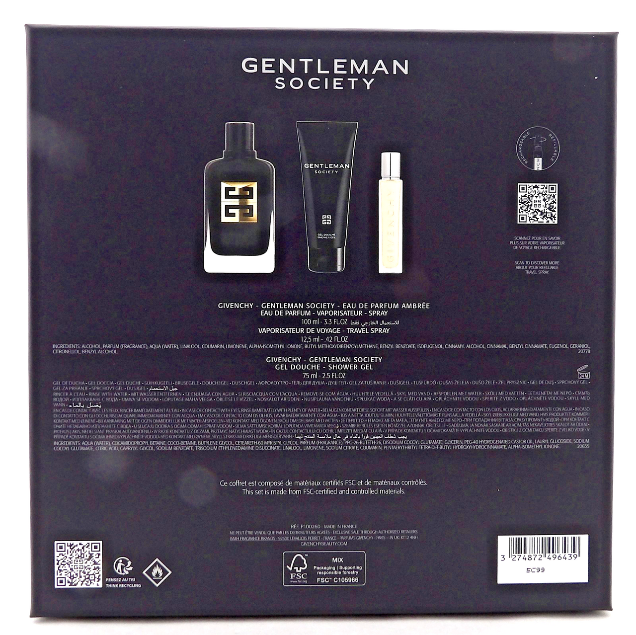 Givenchy Gentleman Society AMBREE 3.3oz & 12.5ml EDP+ 2.5oz S/Gel. New Men's SET