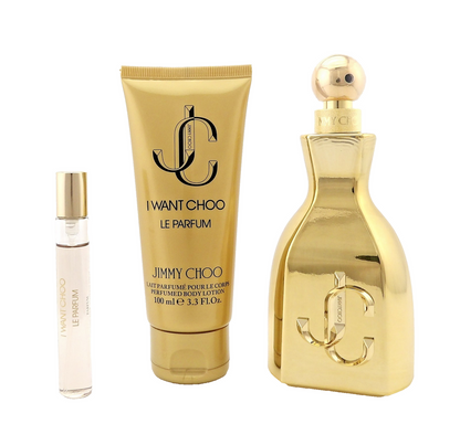 Jimmy Choo I WANT CHOO LE PARFUM 3.3oz & 0.25oz Parfum + 3.3oz B/Lotion. New SET