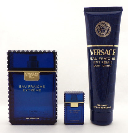 Versace EAU FRAICHE Extreme Pour Homme 3.4 oz. & 0.17 oz. EDP + 5.0 oz S/Gel SET