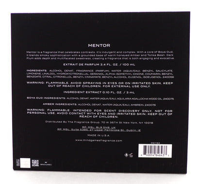 MENTOR by Mind Games 3.4 oz. Extrait de Parfum Spray. Brand New Set