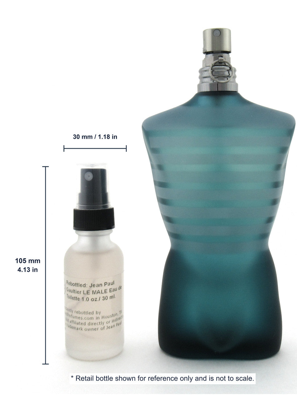 Travel Spray: Jean Paul Gaultier LE MALE Eau De Toilette Refillable Spray 1.0 oz./ 30 ml. Glass Bottle