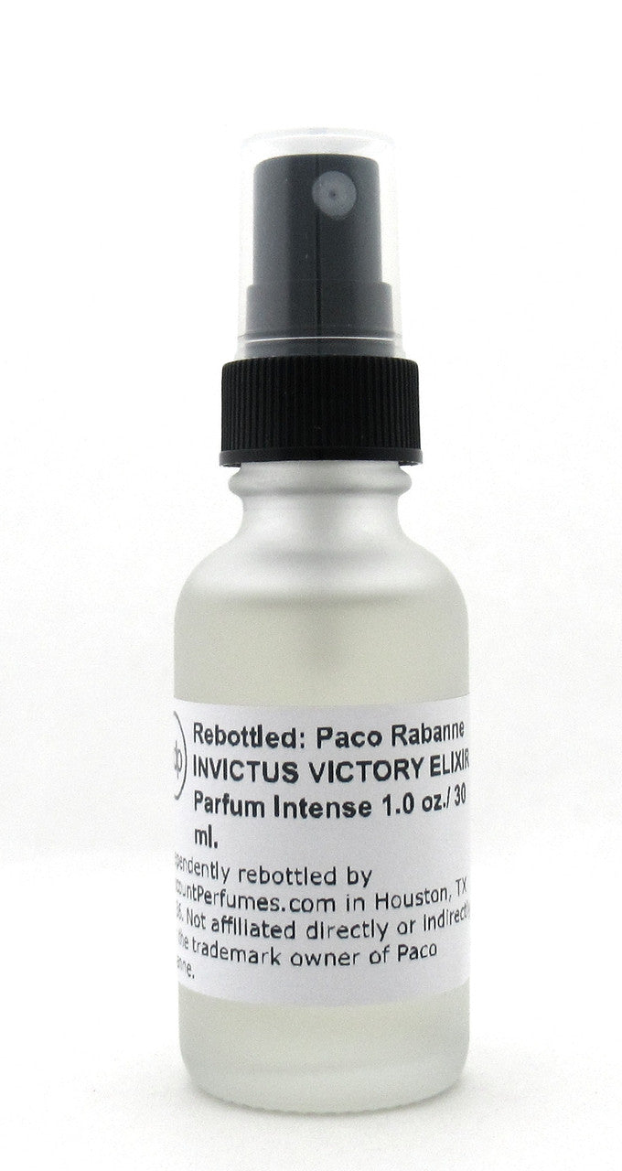 Rebottled: Paco Rabanne INVICTUS VICTORY ELIXIR Parfum Intense Refillable Spray 1.0 oz./ 30 ml. NO BOX Glass Bottle