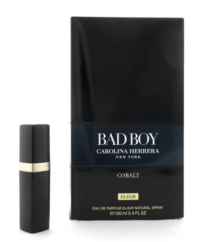 Rebottled: BAD BOY COBALT ELIXIR by Carolina Herrera Eau De Parfum Refillable Spray 0.25 oz./ 7.5 ml.