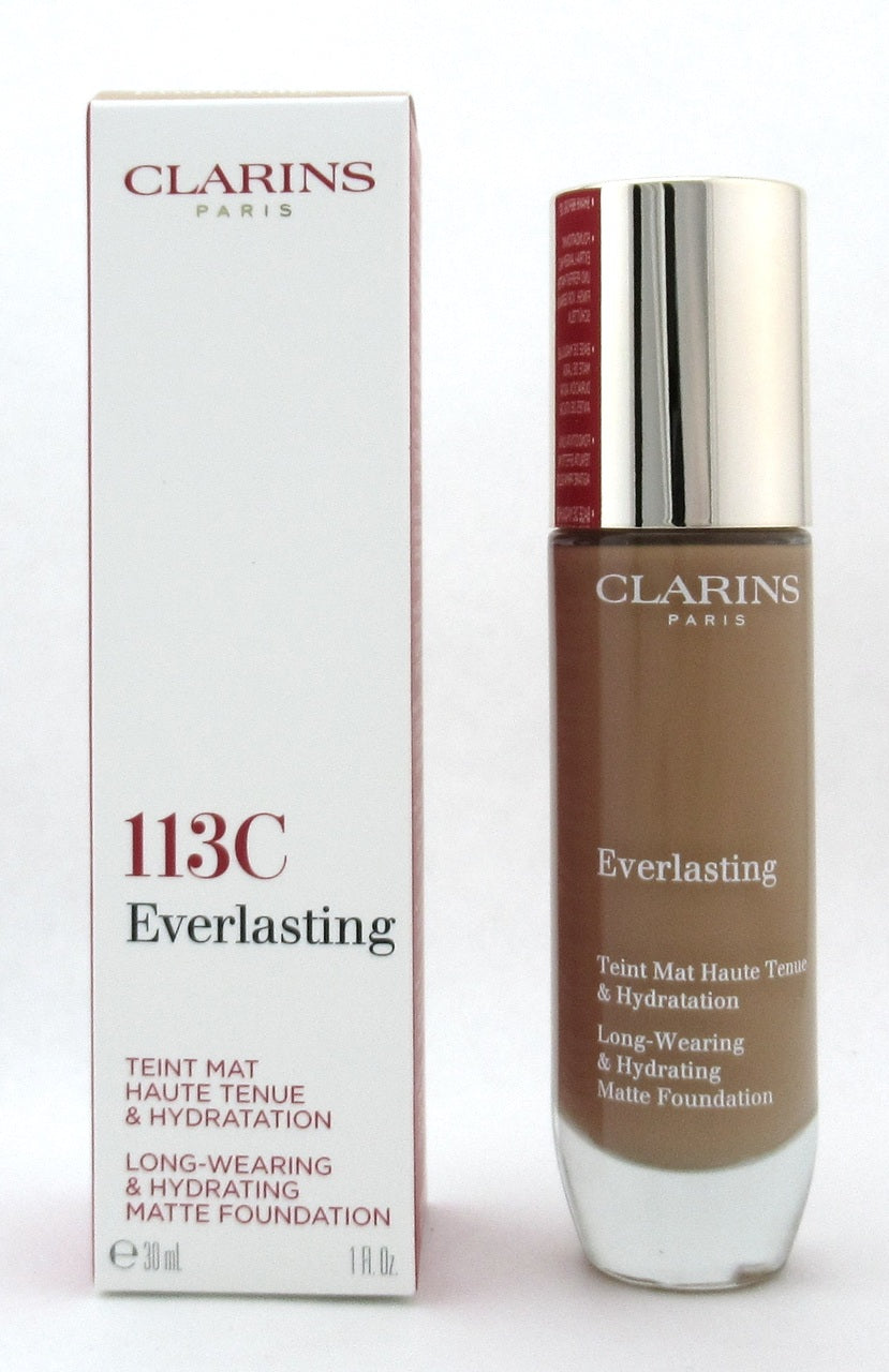 Clarins Everlasting Long Wearing & Hydrating Matte Foundation 113C Chestnut 30 ml./ 1.0 oz. New