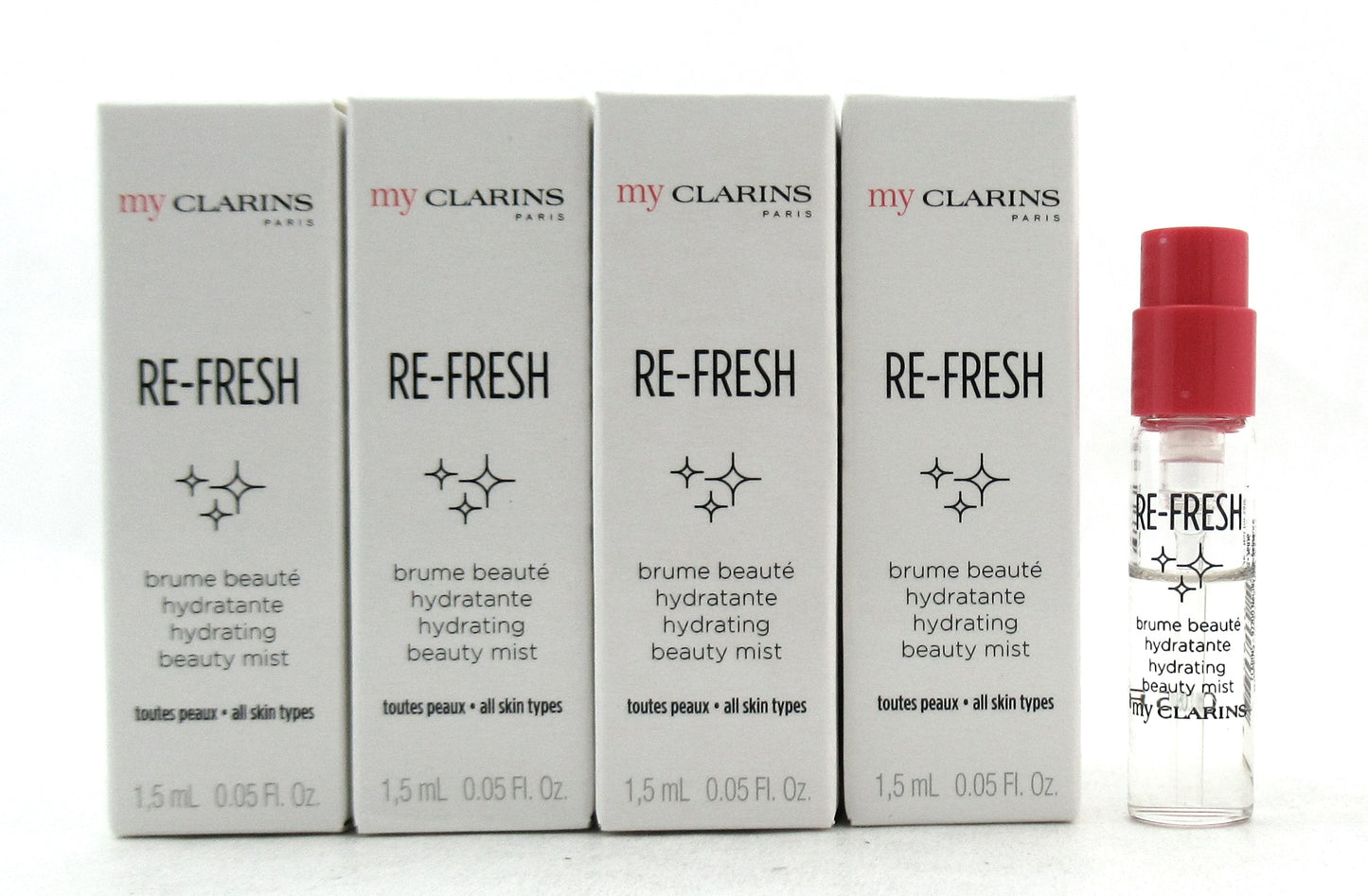 Clarins Re-Fresh Hydrating Beauty Mist All Skin Types 1.5 ml. Sample Lot of 8