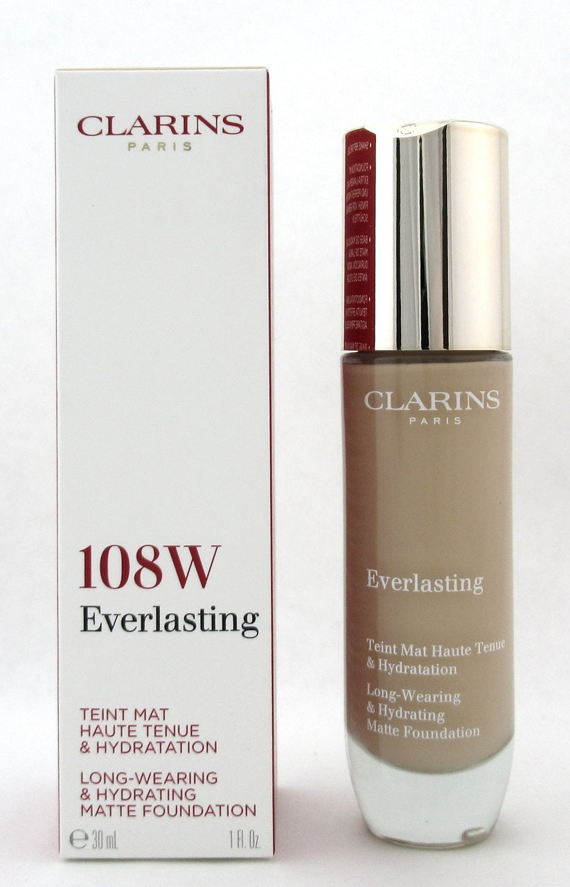 Clarins Everlasting Long Wearing & Hydrating Matte Foundation 108W Sand 30 ml./ 1.0 oz. New