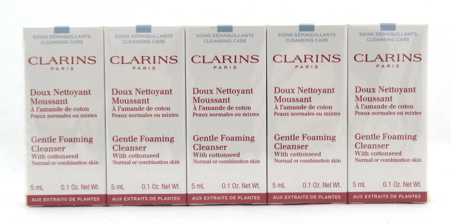 Clarins Gentle Foaming Cleanser with Cottonseed 5 ml. Travel Size LOT of 10