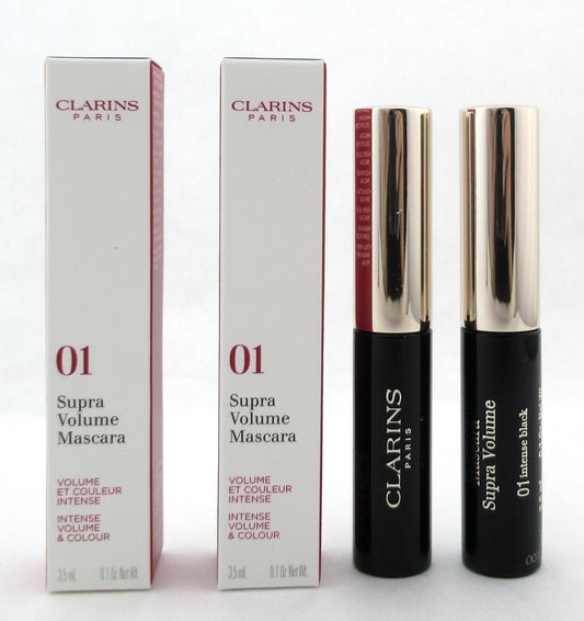 Clarins Mascara Supra Volume # 01 Intense Black 3.5 ml./ 0.1 oz. New Lot of 2