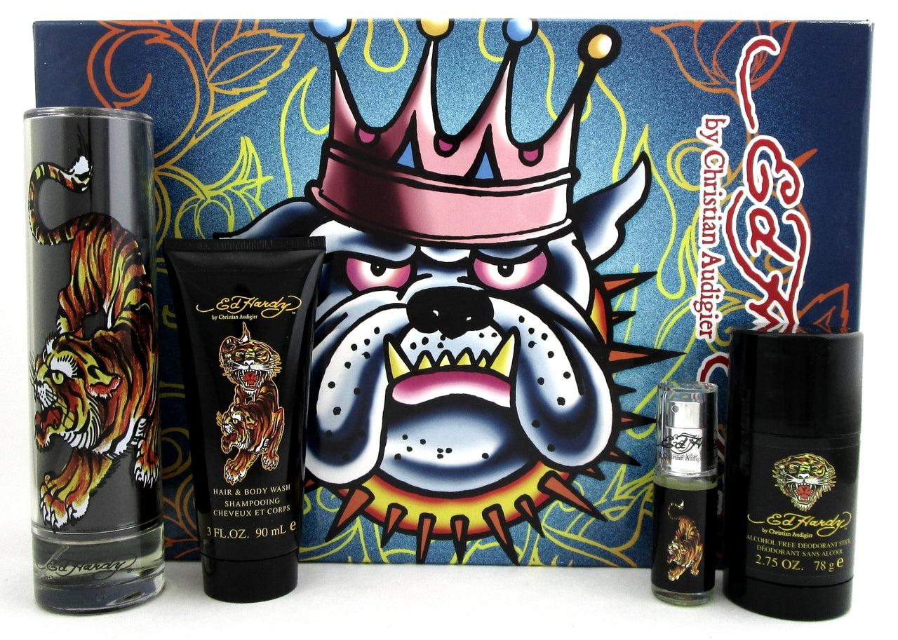 Ed Hardy by Christian Audigier ''King Dog''4 Pc.Gift Set for Men.New in Hard Box