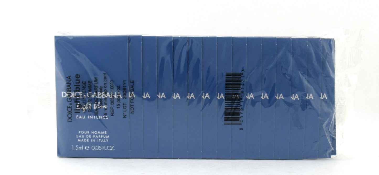 Dolce & Gabbana Light Blue EAU INTENSE Eau De Parfum Spray Vial for Men 1.5 ml./ 0.05 oz. Lot of 15 New Sealed Pack