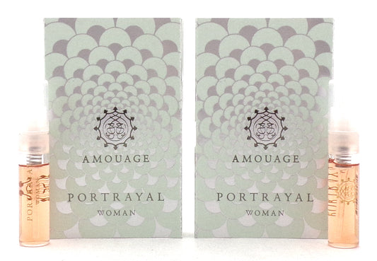 Amouage Portrayal Woman 0.05 oz./ 2 ml. Eau de Parfum Sample Spray. LOT of 2 Vials. New with Card