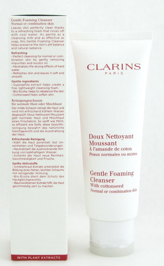 Clarins Gentle Foaming Cleanser with Cottonseed Normal to Combination Skin 4.4 oz./125 ml. New In Box
