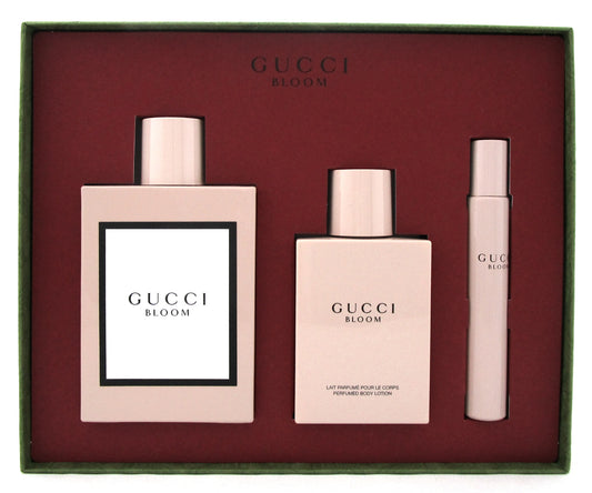 Gucci Bloom 3.3oz EDP Spray+7.4ml EDP Roller Ball+3.3oz B/Lotion. NEW Set Women